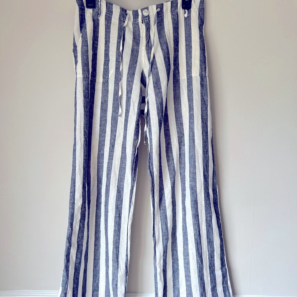 Linen Blue Striped Pants
